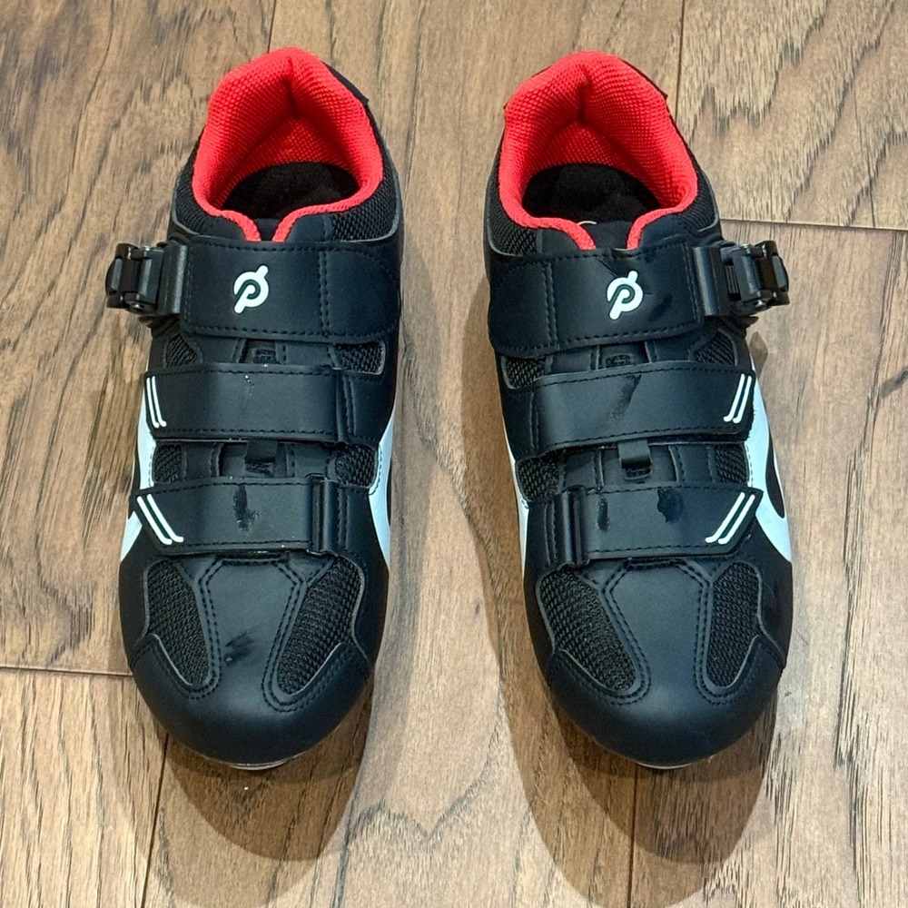 Peloton Cycling Shoes Black White Red Mens Size 9 EU 42 with Cleats PLTN-01